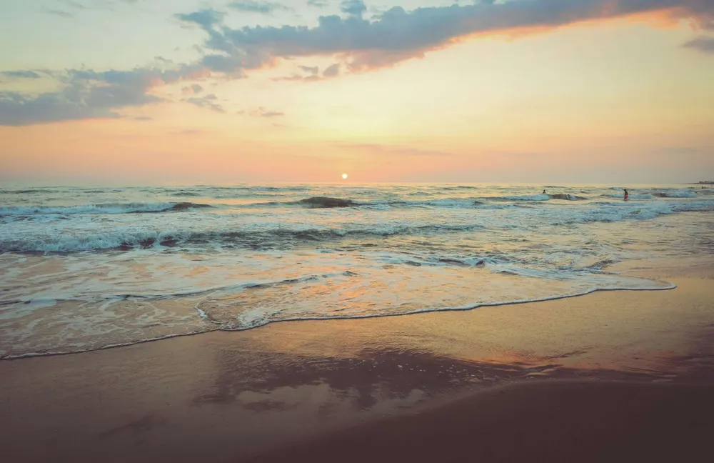 Sunset over the ocean from the beach